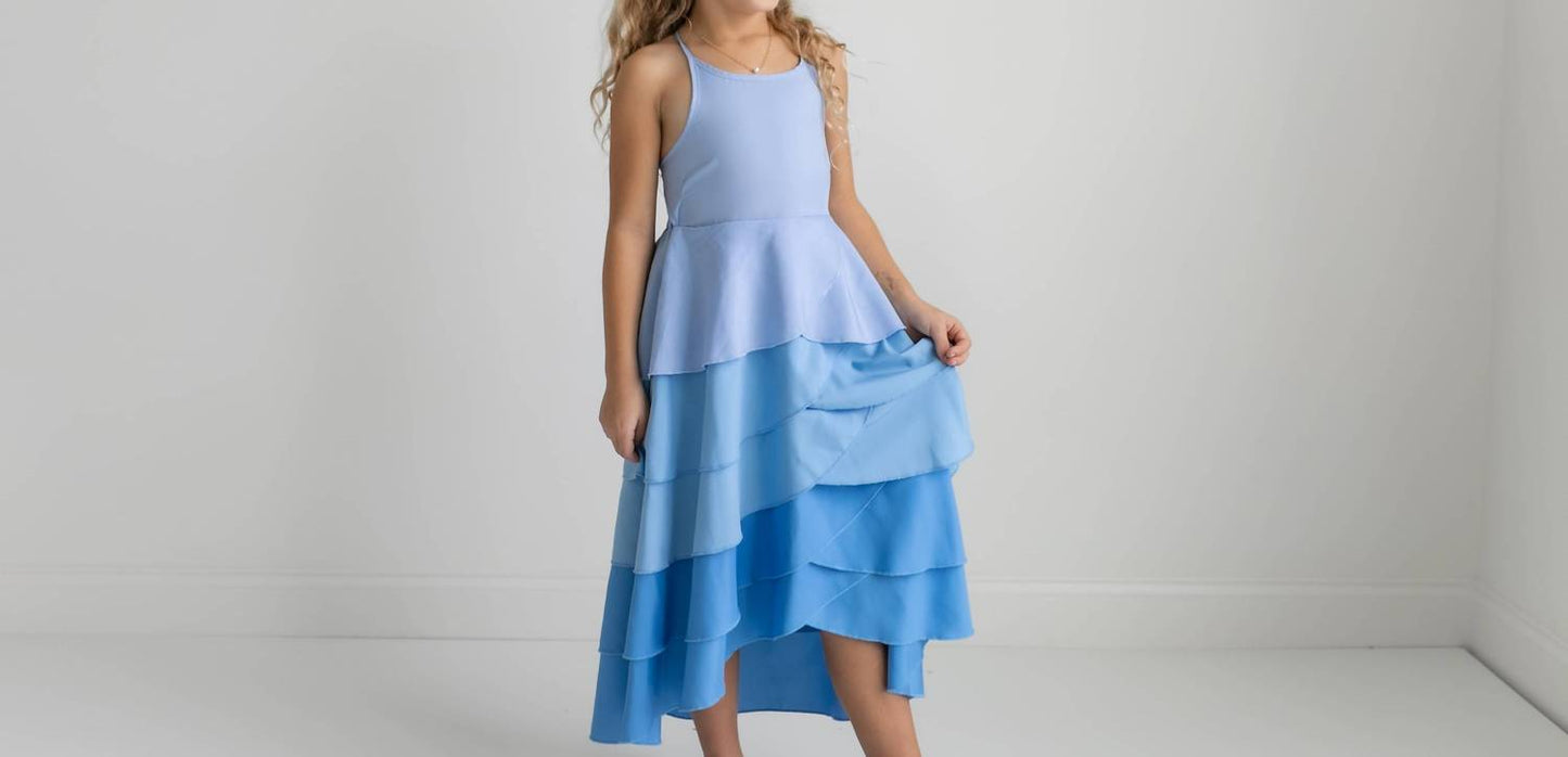 Kids Waterfall Layered Summer Halter Hi Lo Dress