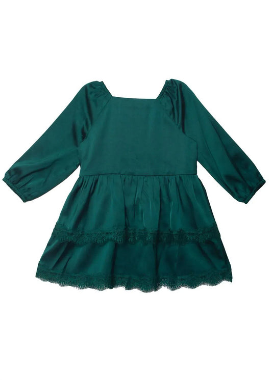 Mädchen Langarm-Rüschenkleid