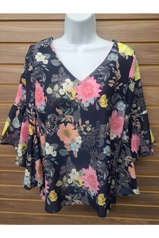 Women's Floral Bell Sleeve Back Tie Top