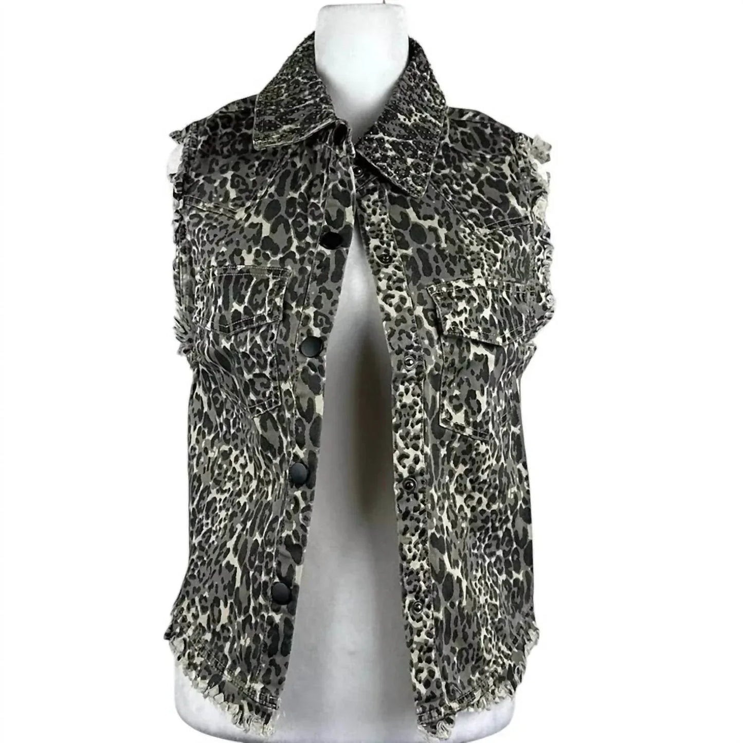 Women's Animal Print Distressed Vest