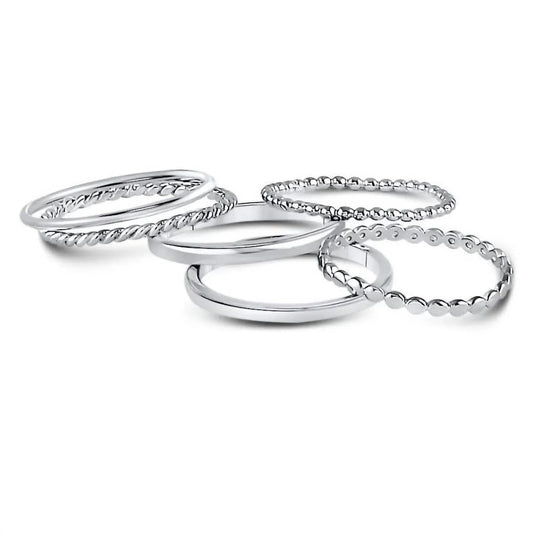 Women's Sterling Silver 6 Bands Stackable Set Ring