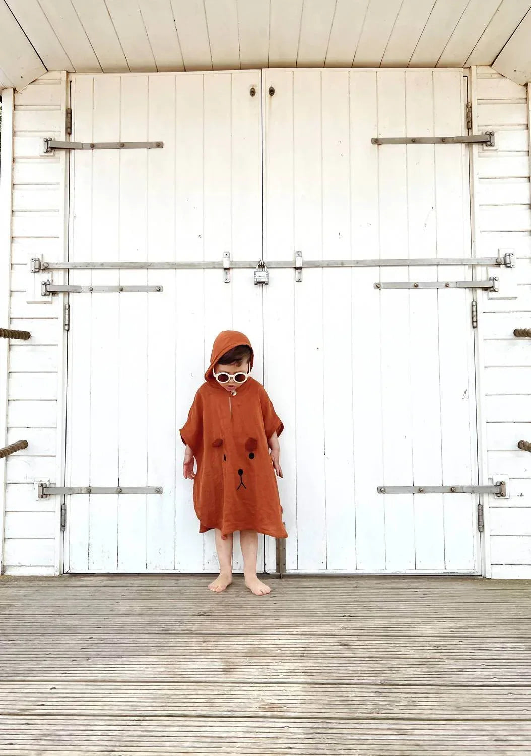 Bio-Musselin-Poncho mit Bär für Babys und Kleinkinder
