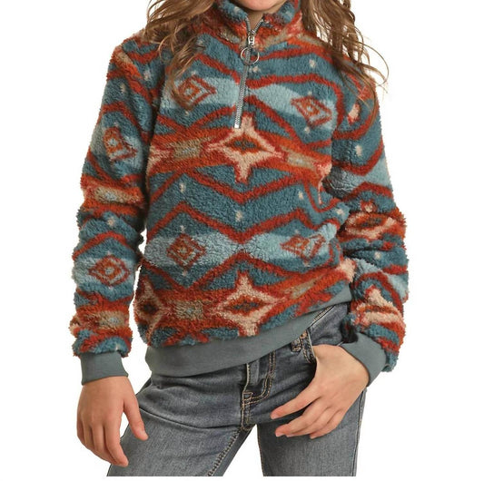 Mädchen Sherpa-Pullover mit kurzem Reißverschluss