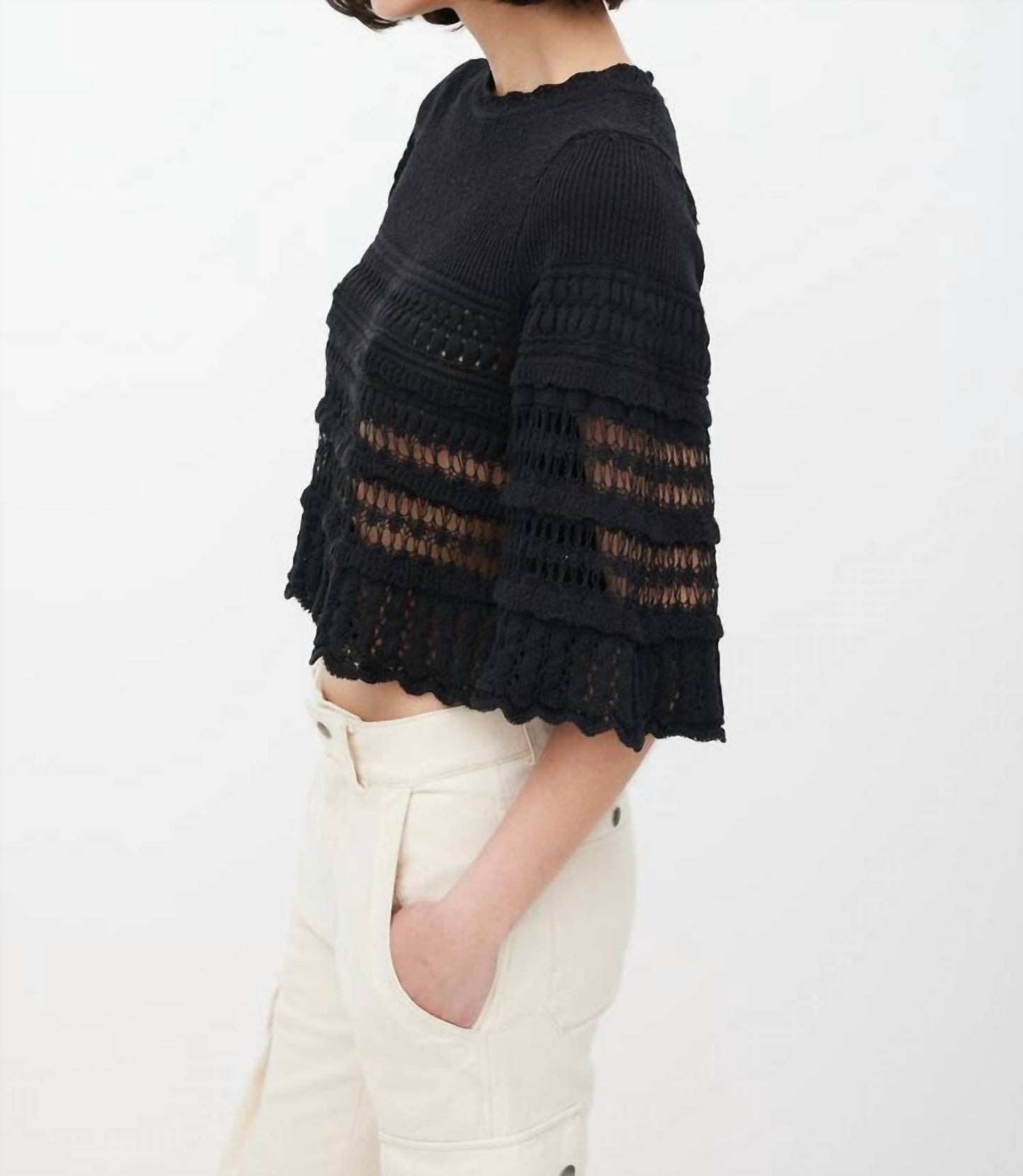 Azelia Tiered Cut Out Knit Pullover Sweater