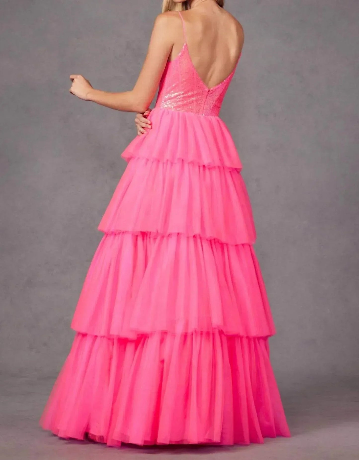 Ärmelloses A-Linien-Volant-Ballkleid