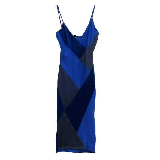 Women's Zendaya Color Block Velvet Contrast Elegant Midi Dress