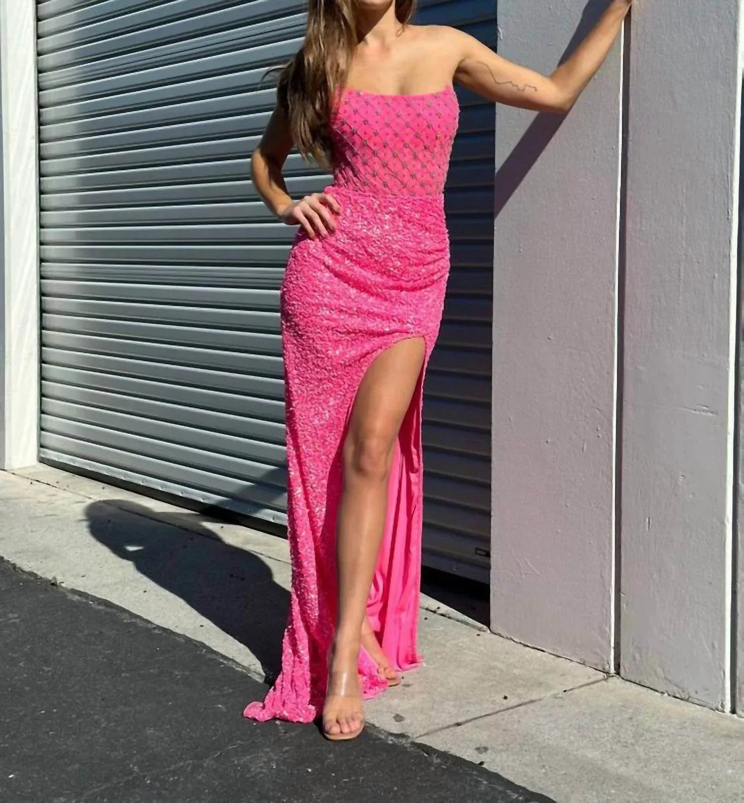 Long Fitted Beaded Formal Prom Dress