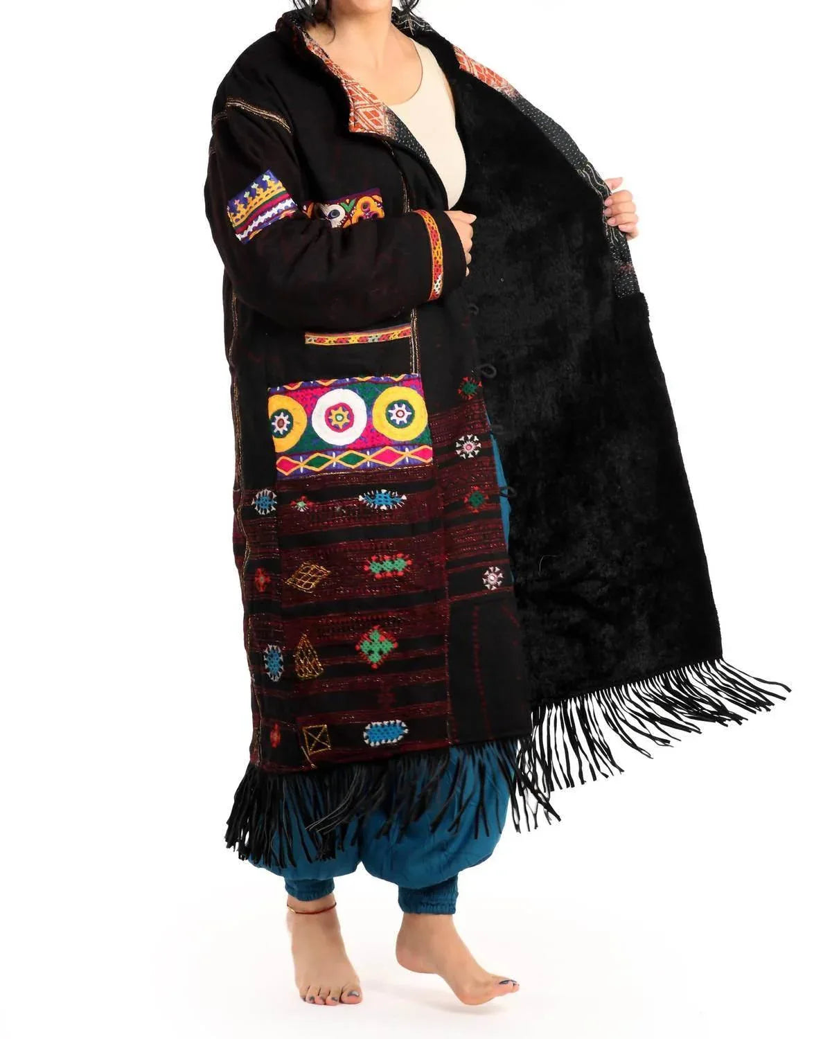 Hand-embroidered Patches Merino Wool Coat
