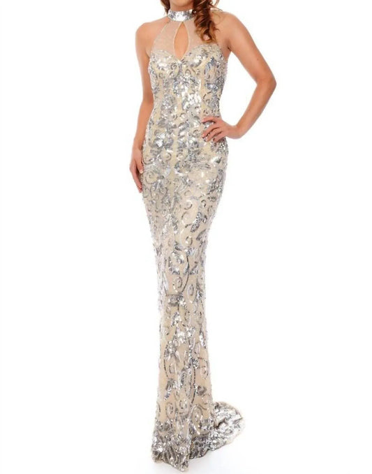 Abendkleid mit Neckholder, Illusion-Ausschnitt und Pailletten