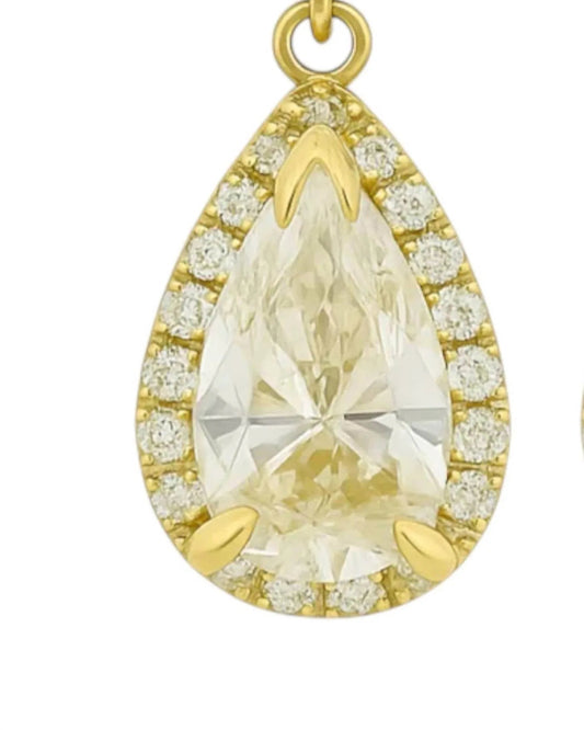 Women's Moissanite Pear Shape Halo Drop Huggie Earrings