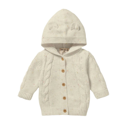 Kinderstrickpullover mit Noppen und Zopfmuster