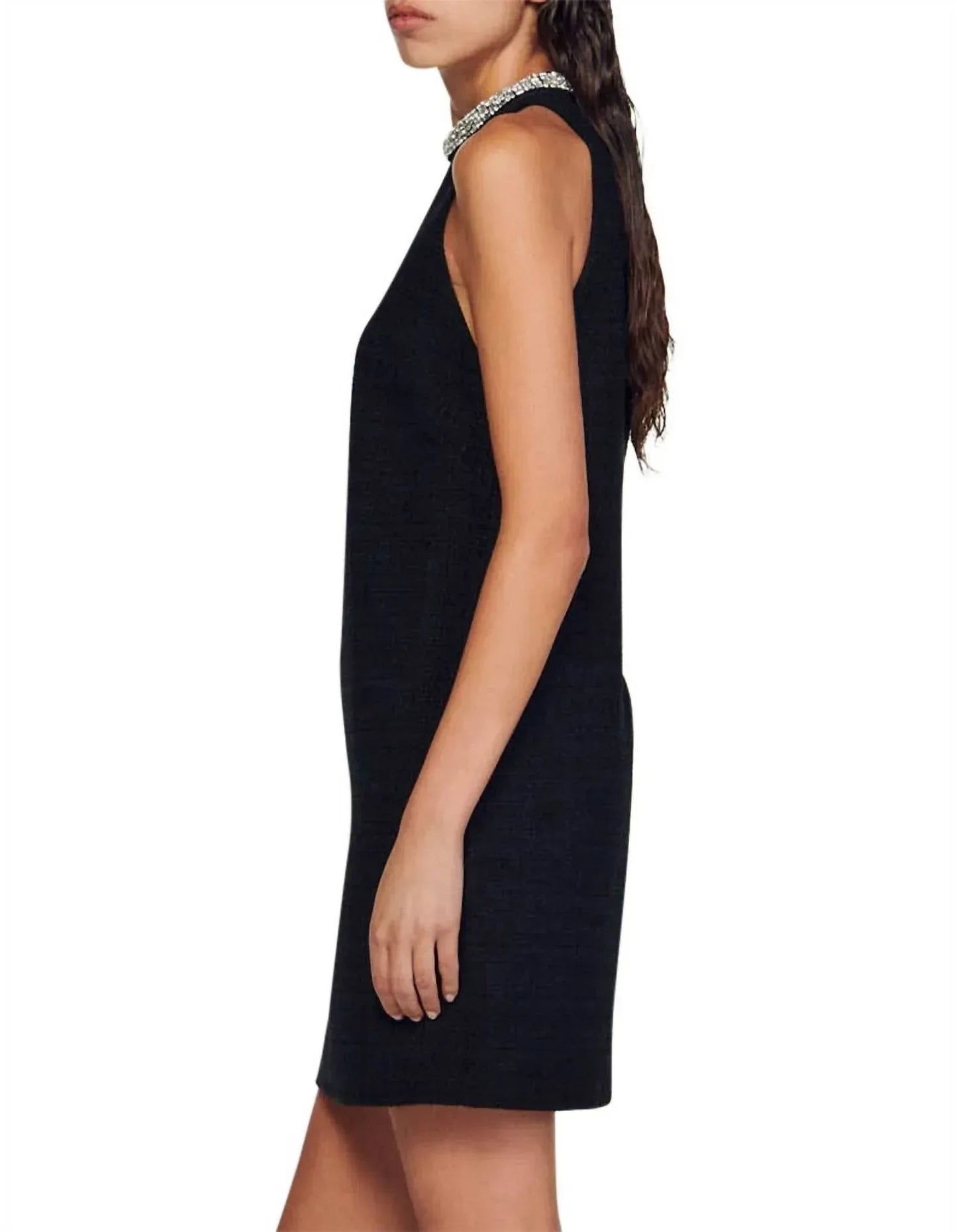 Ärmelloses Mini-Baumwollkleid mit verziertem Kragen
