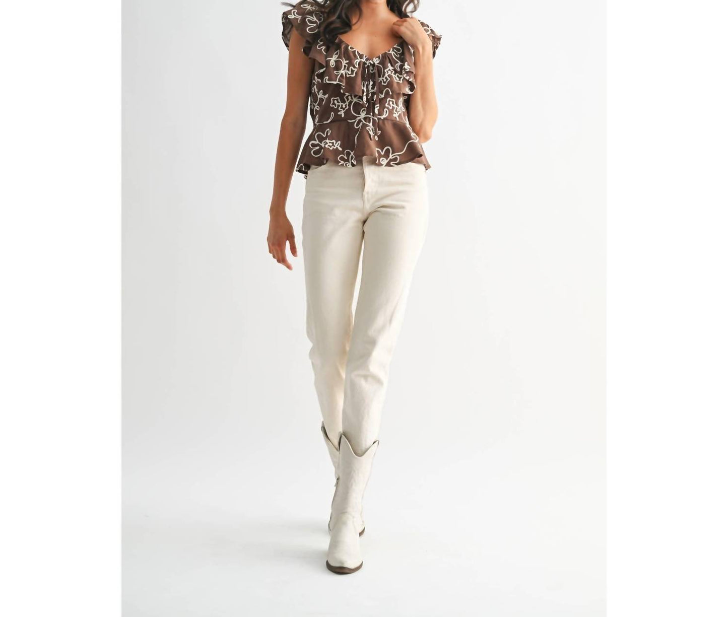 Kait bestickte Bluse mit Blumen und Rüschen