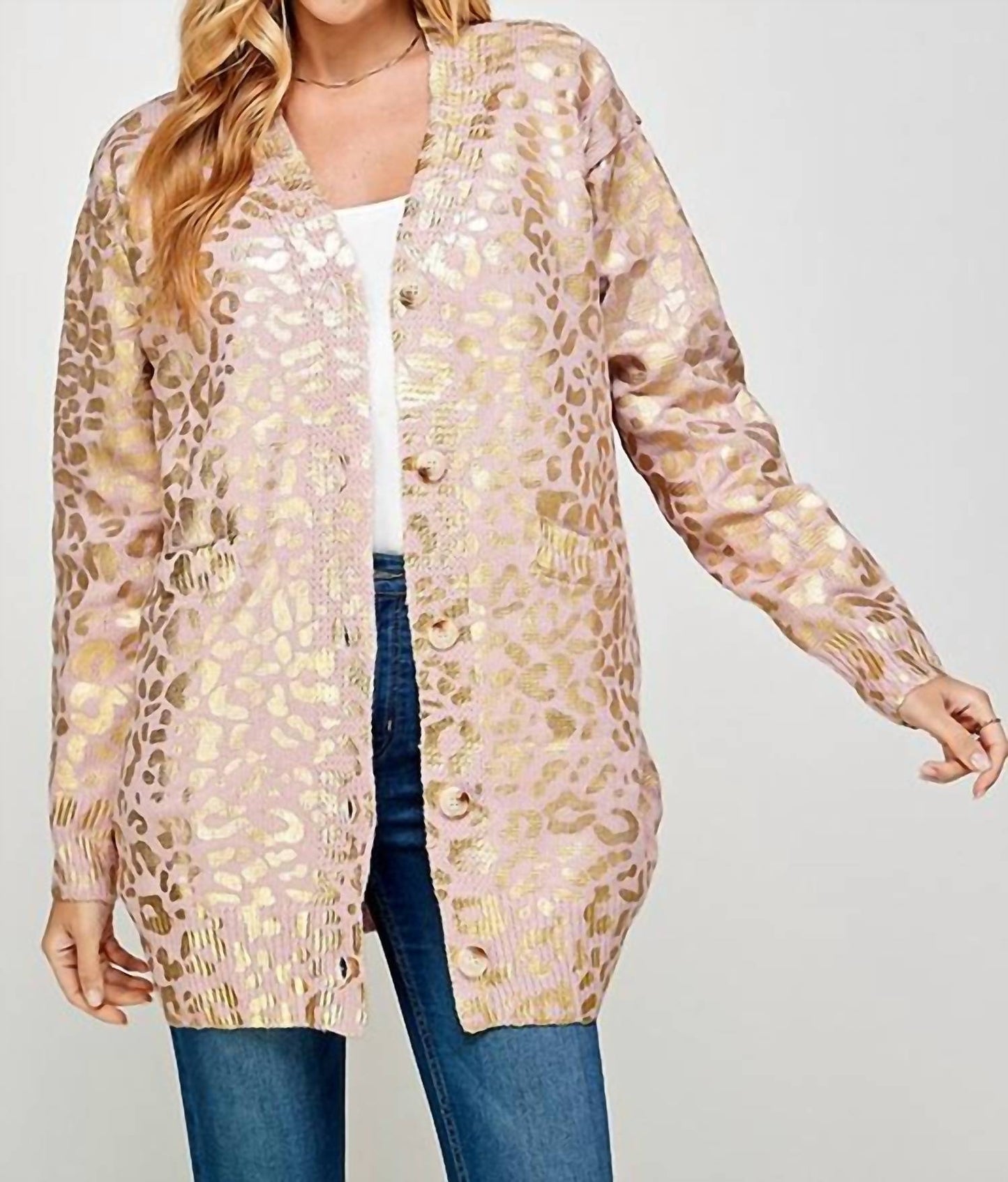 Langer Cardigan mit Animalprint-Folie