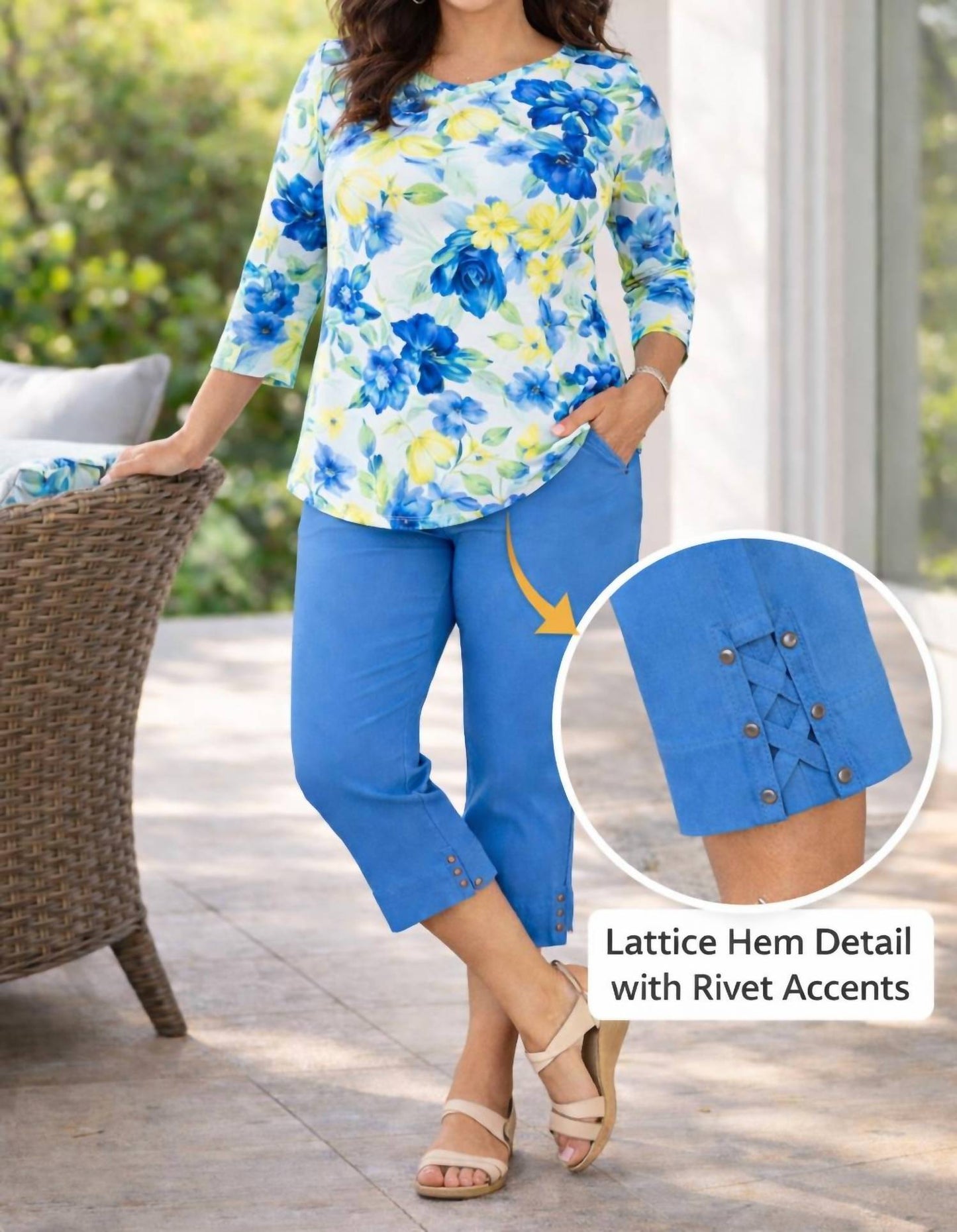 Caprihose mit Gitterdetail am Saum