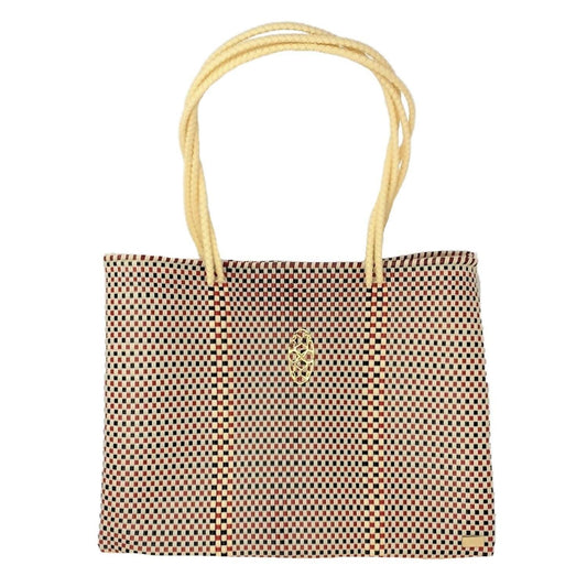 Women's Travel Woven Checkered Tote Bag With Clutch