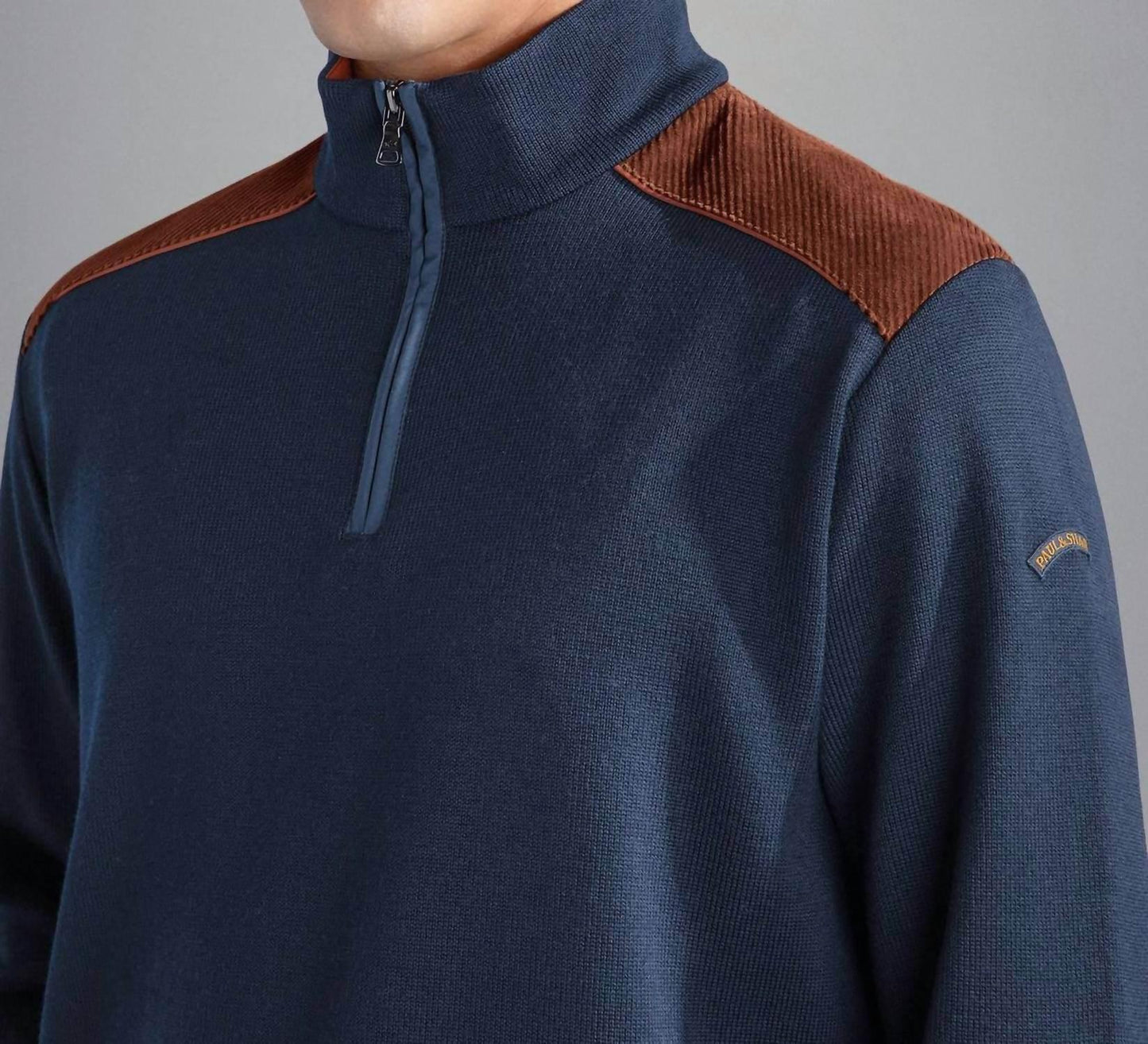 Men's Wool Zip Sweater With Corduroy Details