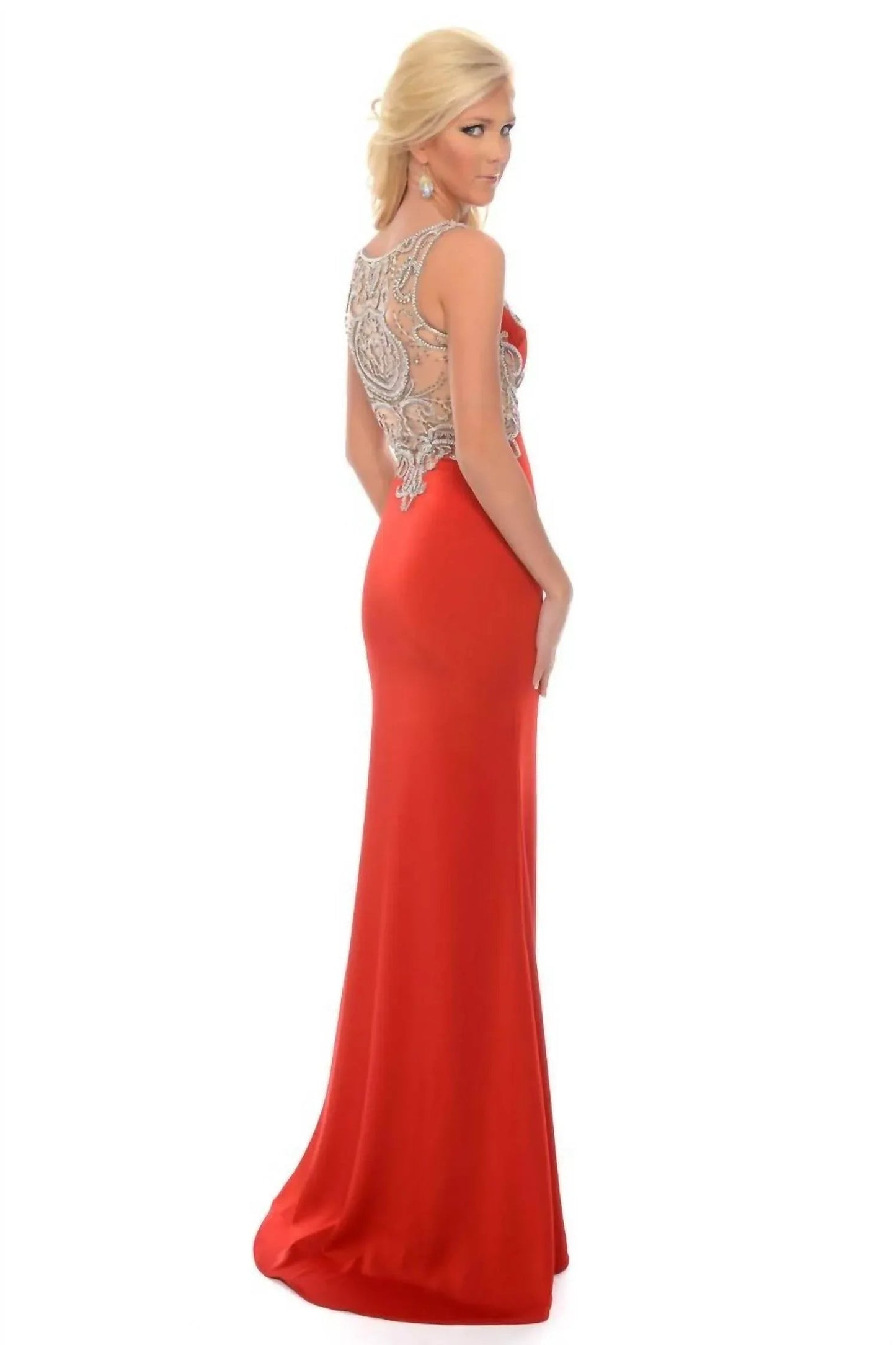 Stretch Satin Gown With High Slit