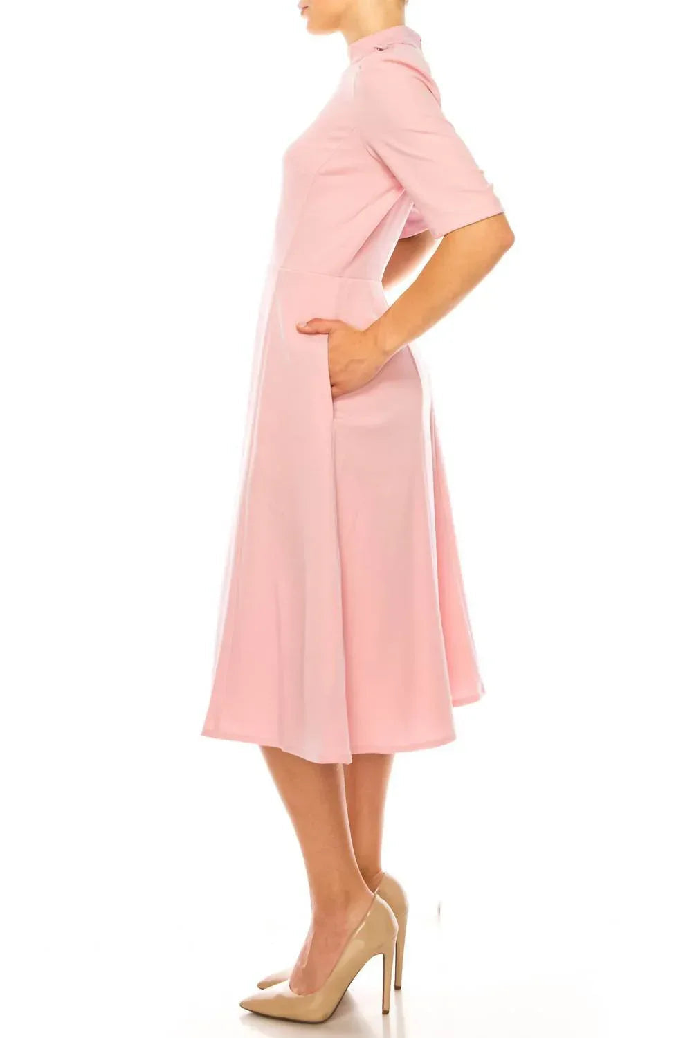 3/4 Sleeve Mock Neck Fit And Flare Dress