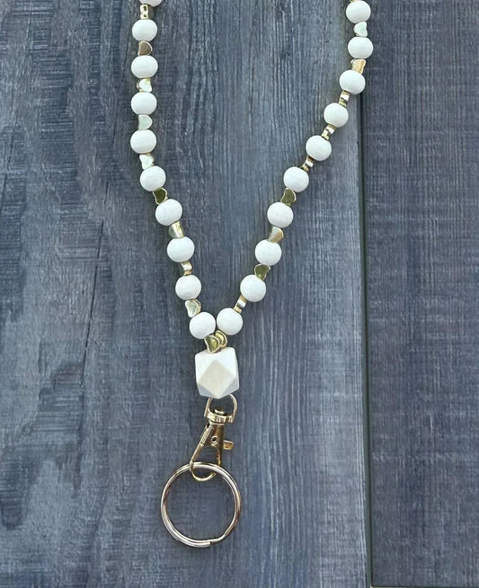Women's Heart Beaded Teacher Nurse Lanyard With Breakaway Clasp