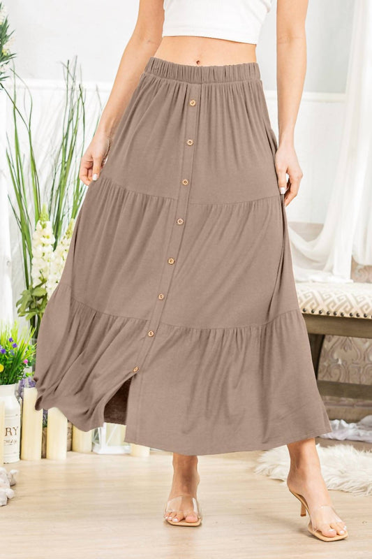 Women's Button Up Long Tier Skirt