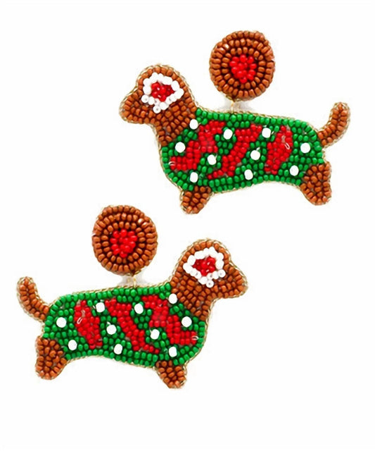 Women's Holiday Beaded Dog Earring