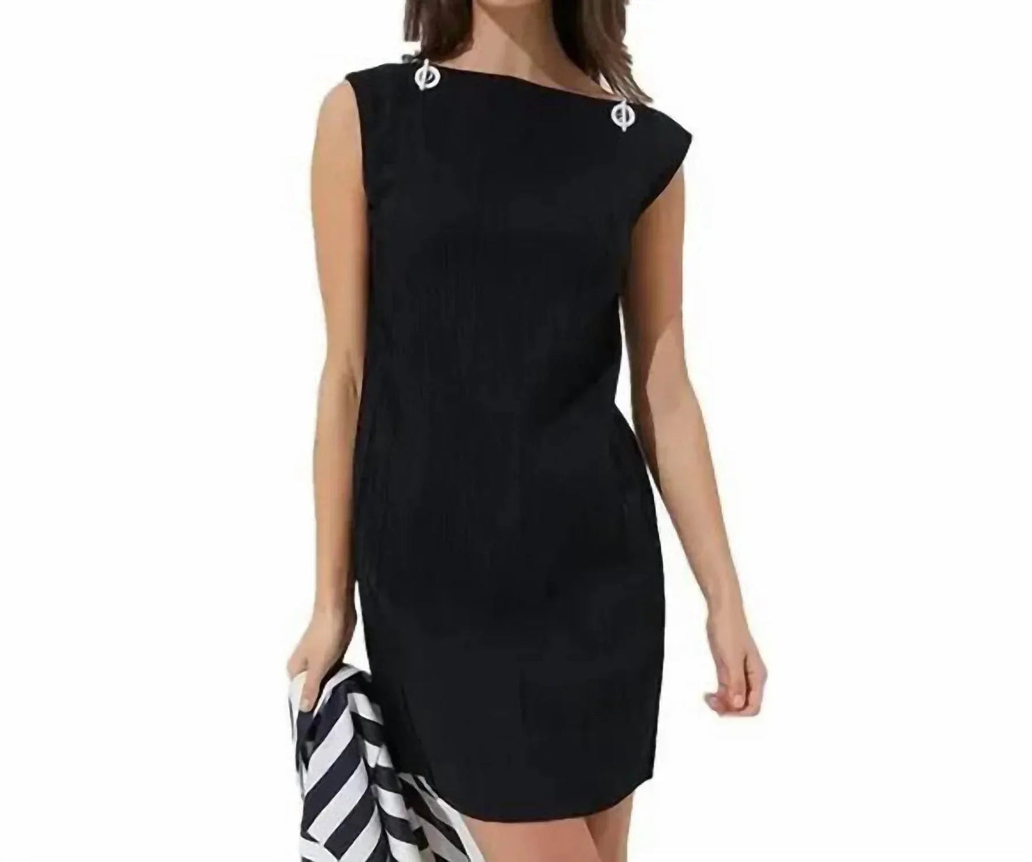 Plisse-Jacquard-T-Shirt-Kleid im Marine-Look