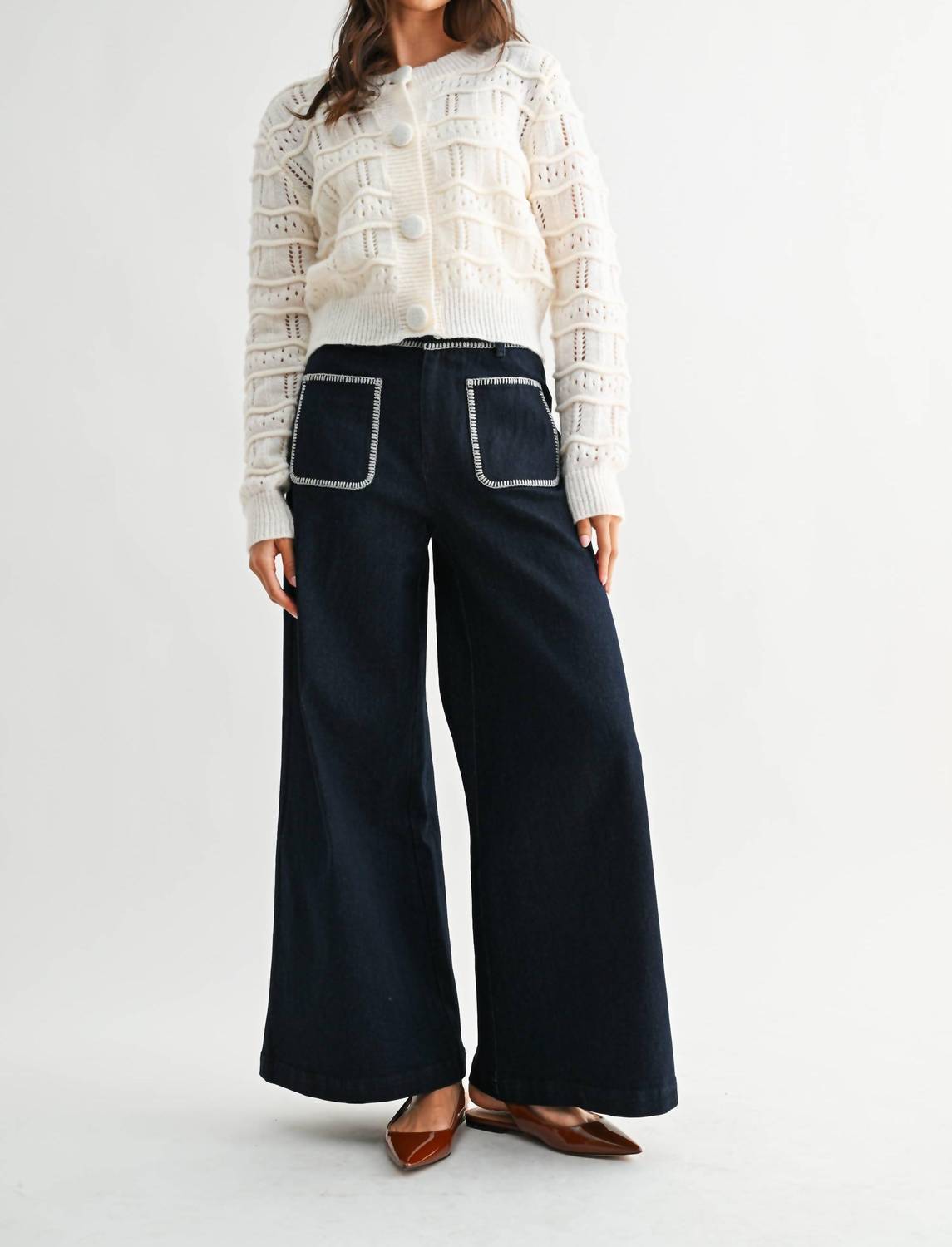 Strickjacke mit texturiertem Strick und Knopfleiste