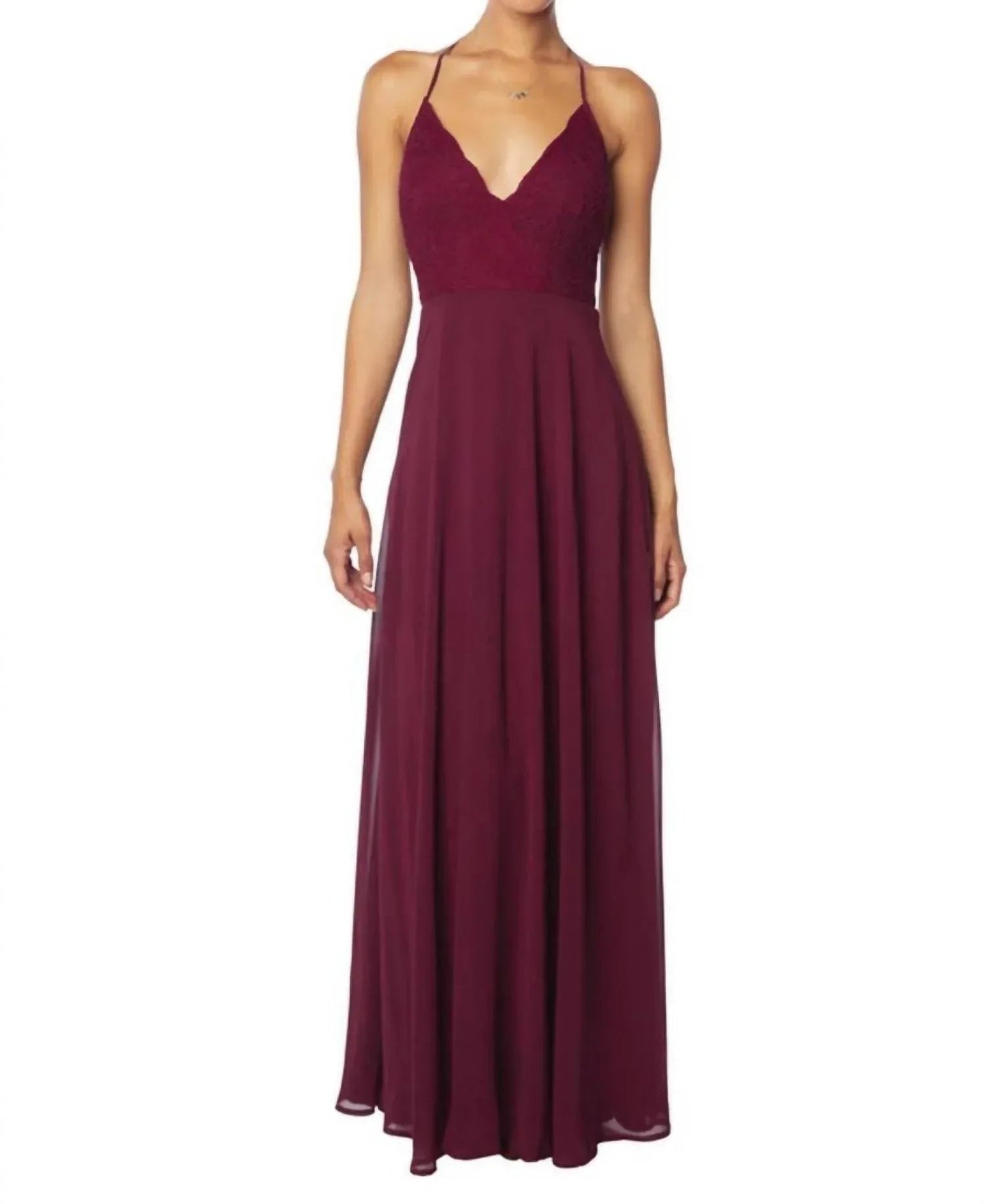 Corded Lace Crisscross Chiffon Bridesmaid Dress