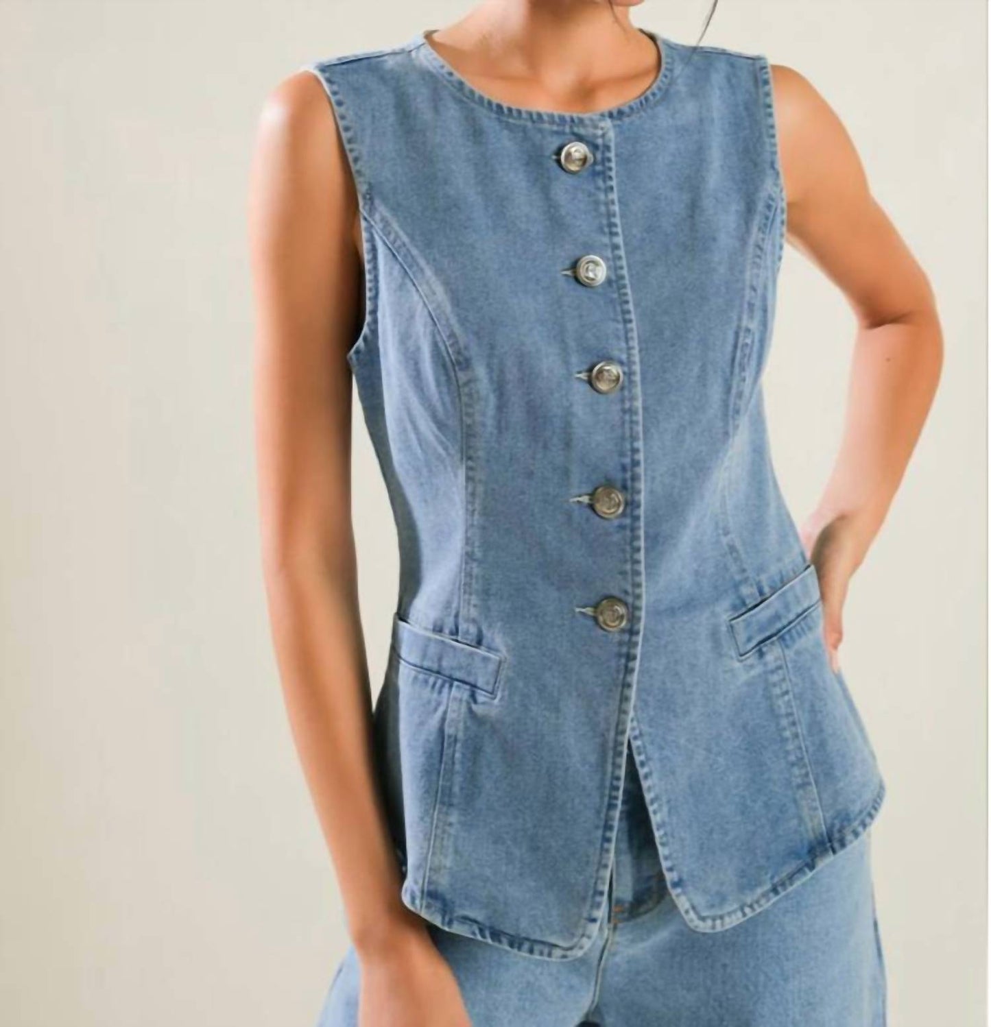 Denim Button Down Front Vest