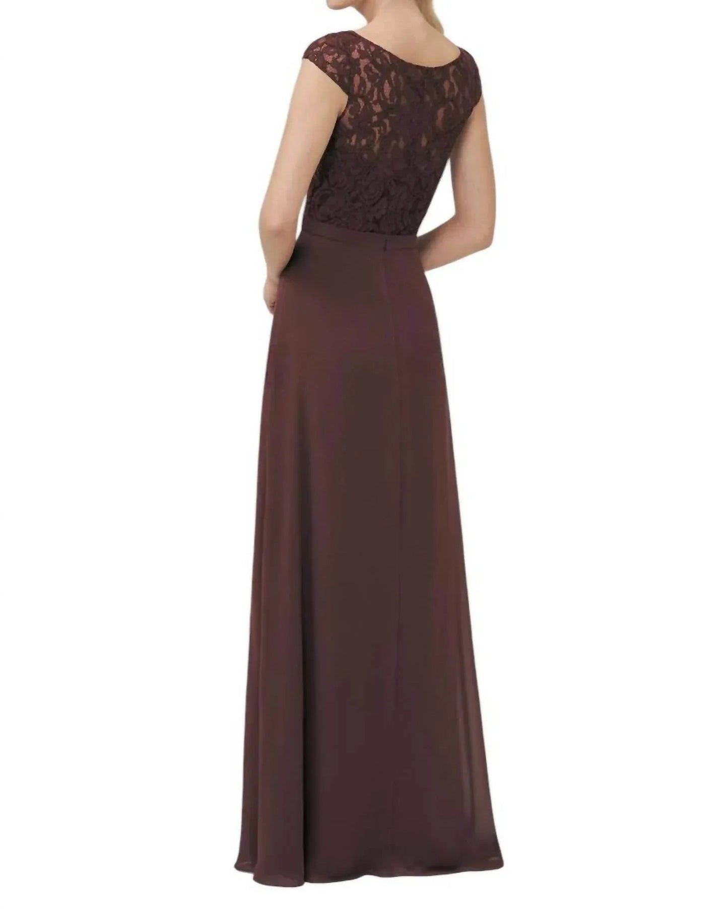 Long Boat Neckline Lace & Georgette Bridesmaid Dress