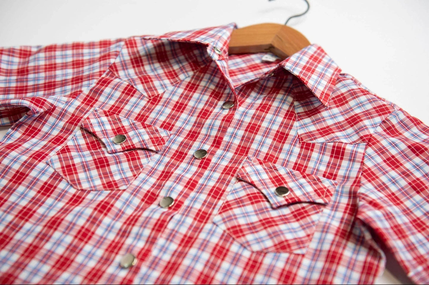 Boys Youth Plaid Pattern Metal Snap Shirt