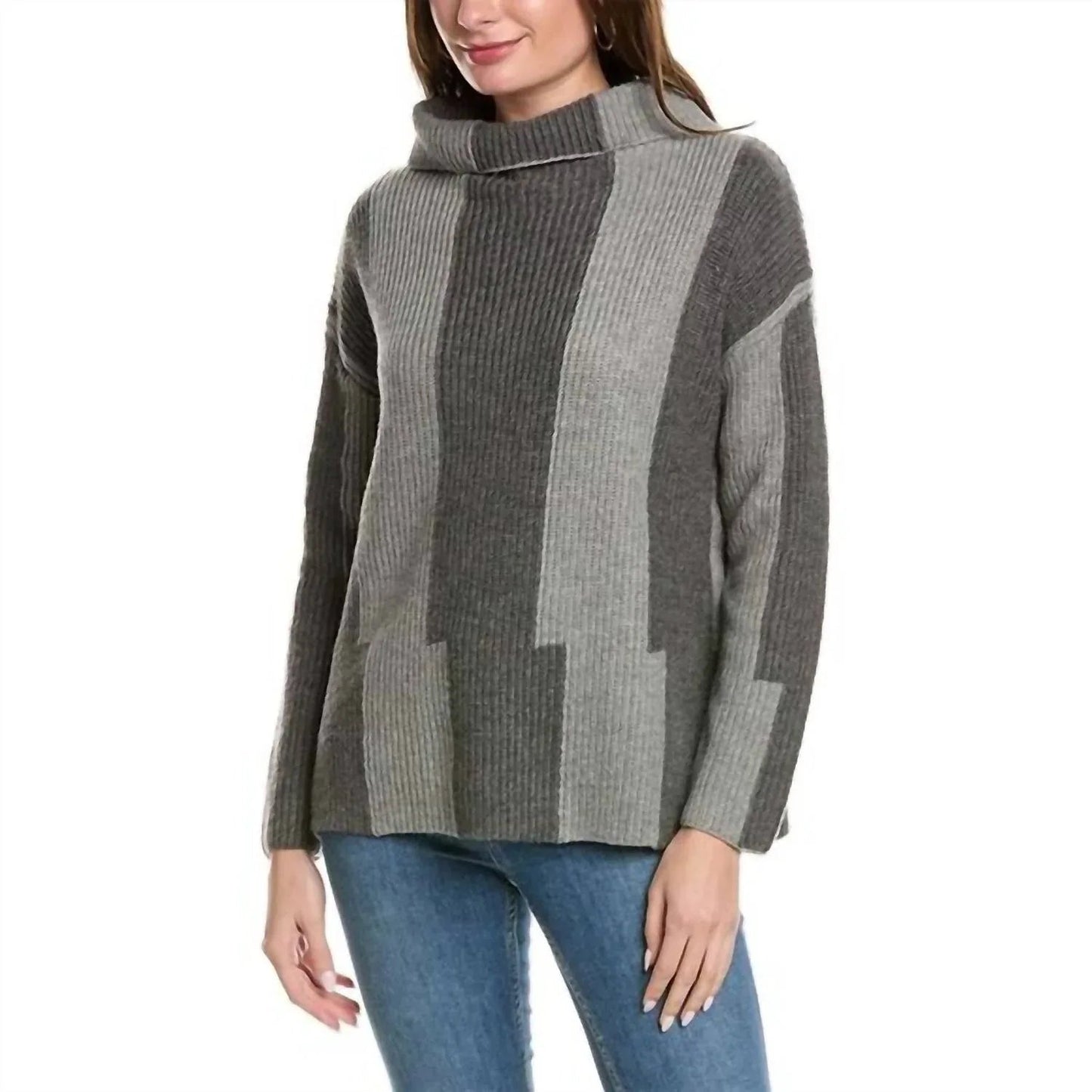 Rolled Neck Vertical Stripe Sweater