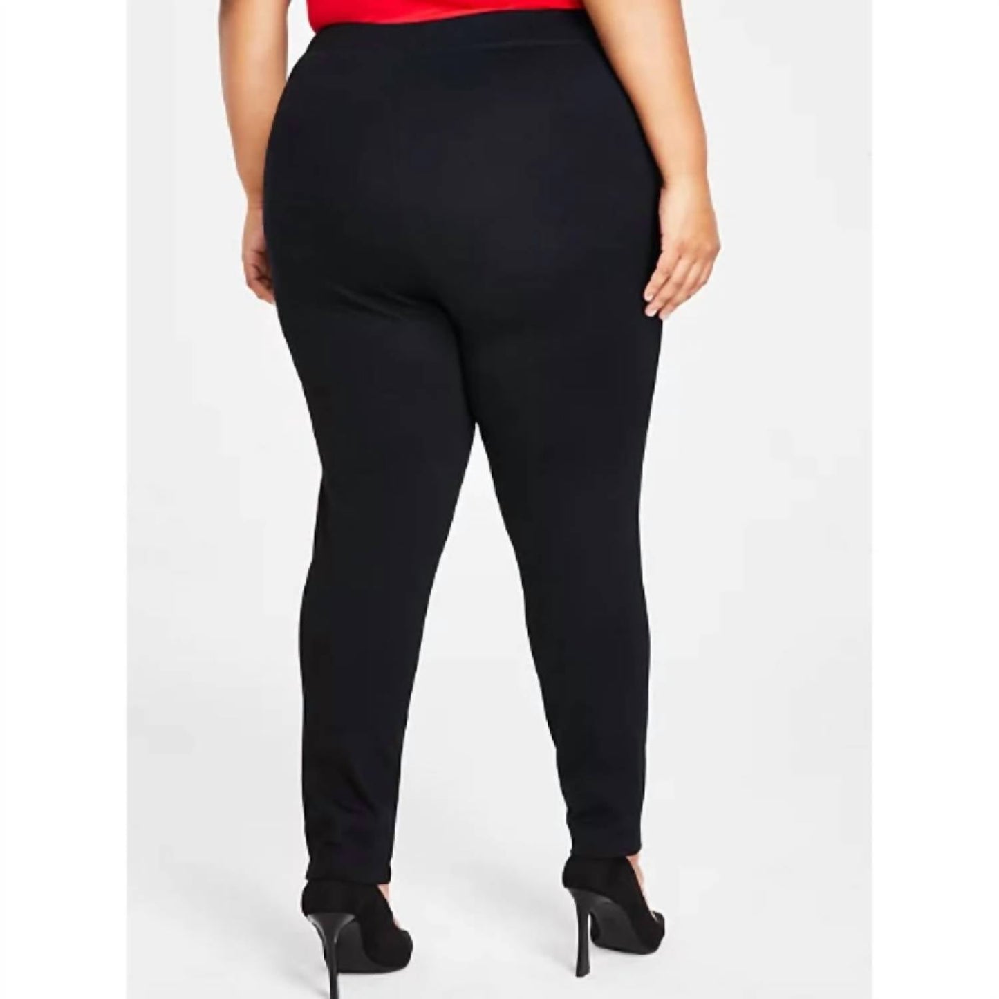Große Größen Skinny-Leg Pull-On Mid-Rise Basic Schwarze Ponte-Hose