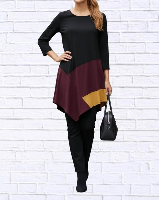 Colorblock Asymmetrical Hem Knit Tunic