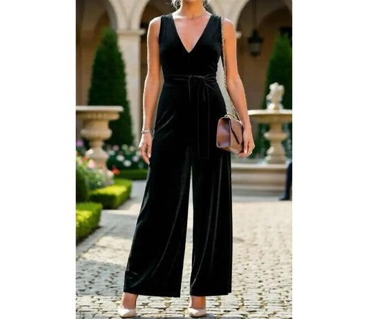 Samt-Cocktail-Overall mit weitem Bein