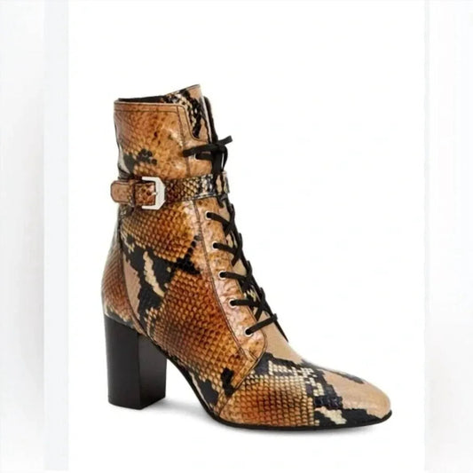 Women's Fawn Leather Snakeskin Lace Up Boots