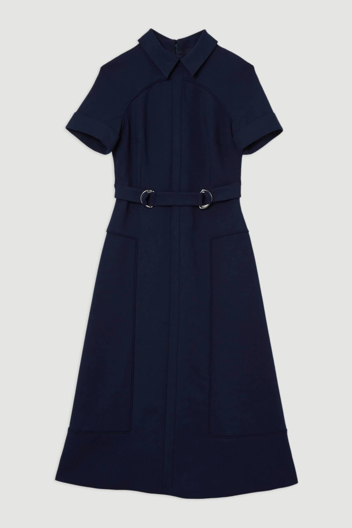 Kompaktes Stretch-Midi-Kleid mit ausgestelltem Rock und abgesetzten Laschen