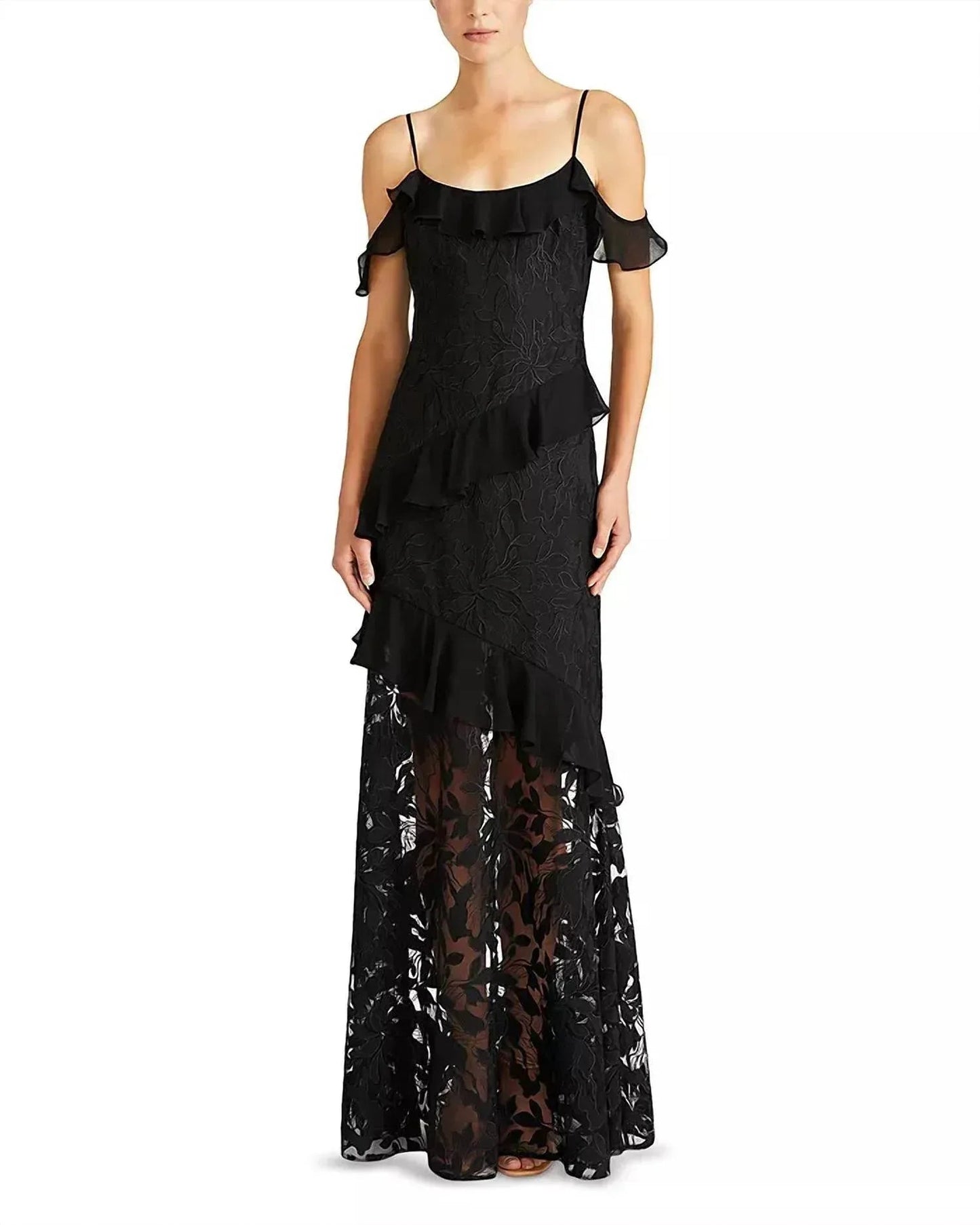 Siennaruffle Carmen-Ausschnitt Spitzenkleid