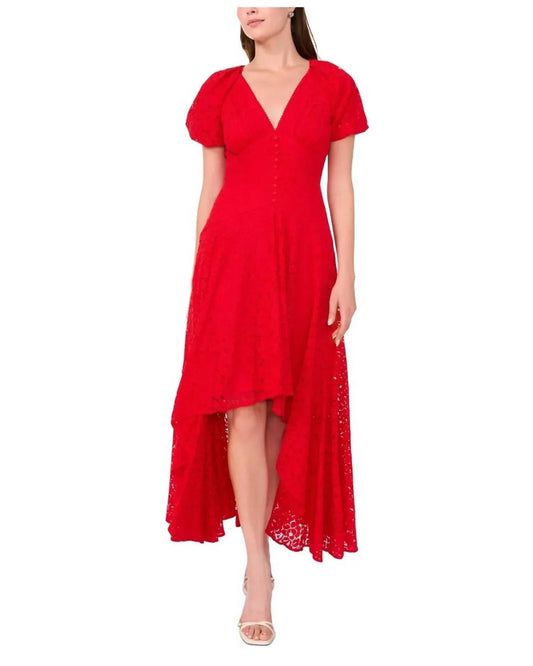 V-Ausschnitt Spitzen High-low Kleid