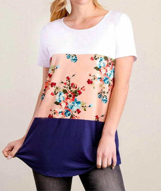 Color block floral long tee