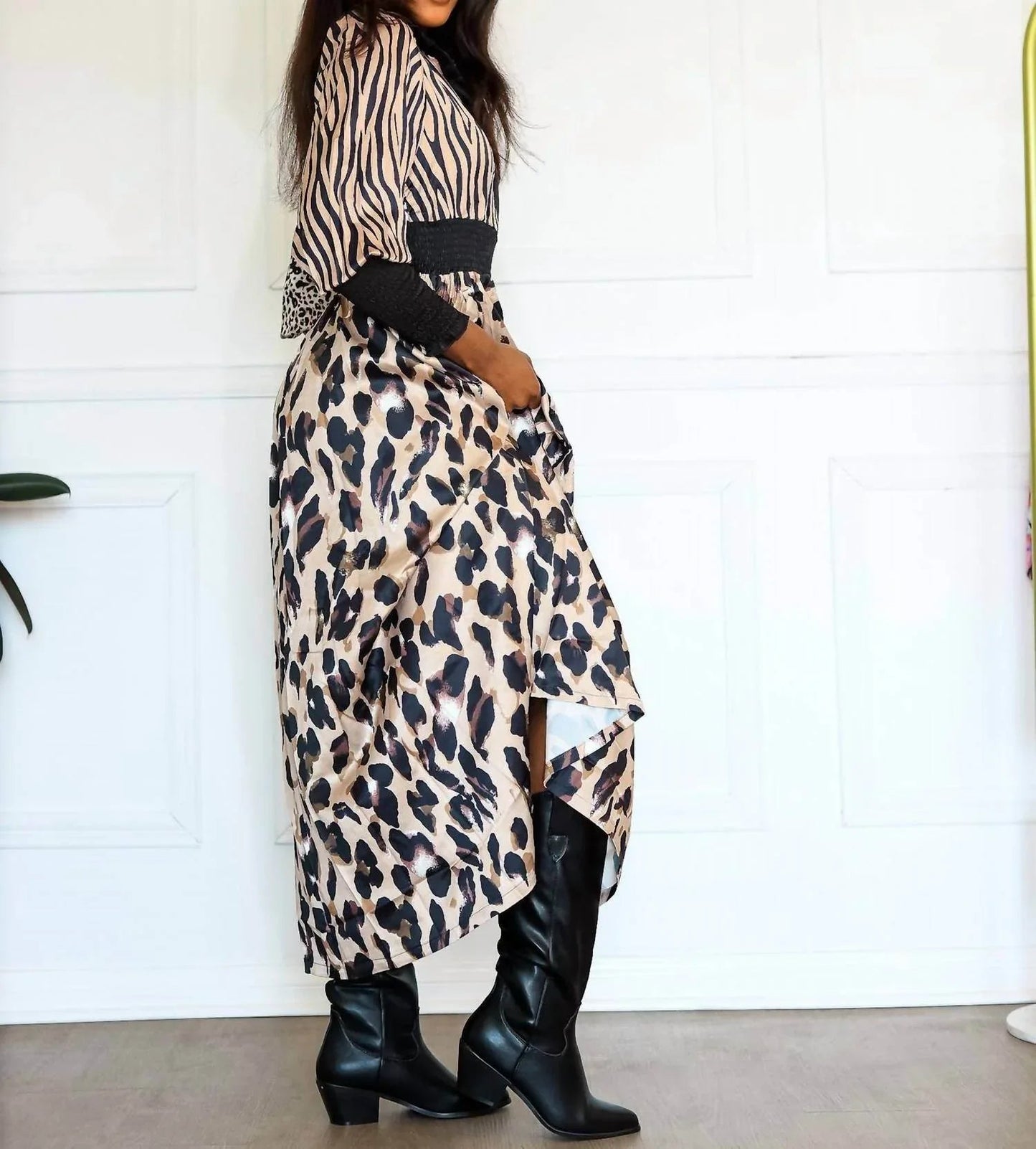 Women's Animal Print Long Sleeve Maxi Dress