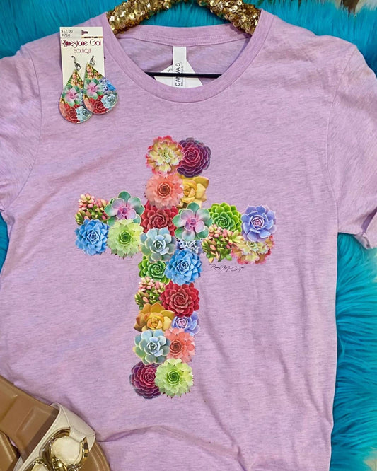 Women's Floral Cross Bella Canvas Heather Prism Tee