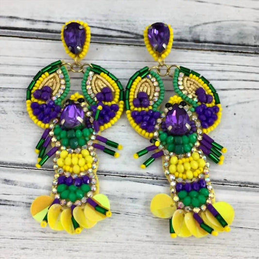 Women's Mardi Gras Beaded Crawfish Earrings