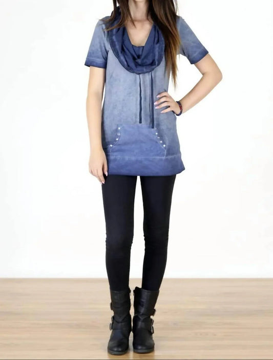 Cotton Short Sleeve Cowl Neck Tunic Top
