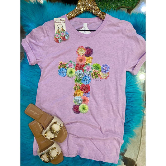 Women's Floral Cross Bella Canvas Heather Prism Tee