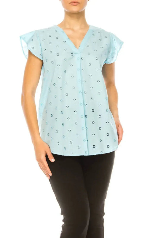 Floral Eyelet Cap Sleeve Top