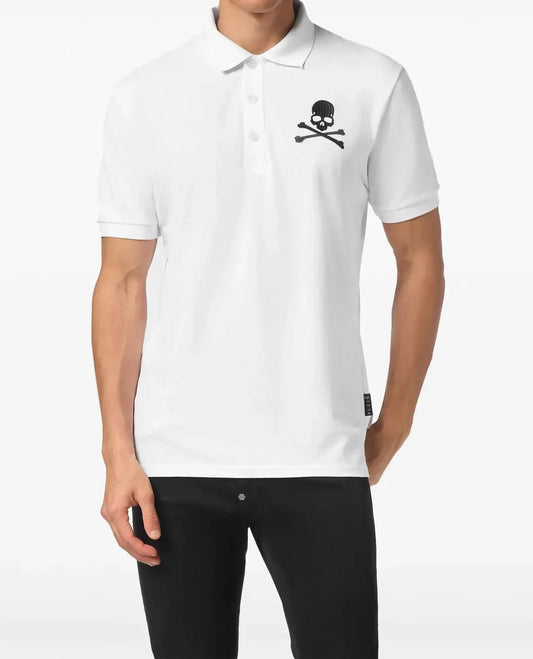 Embroidered Skull Bones Graphic Polo Shirt