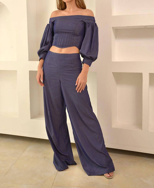 Camellia Off-shoulder Crop Top And Pant Set