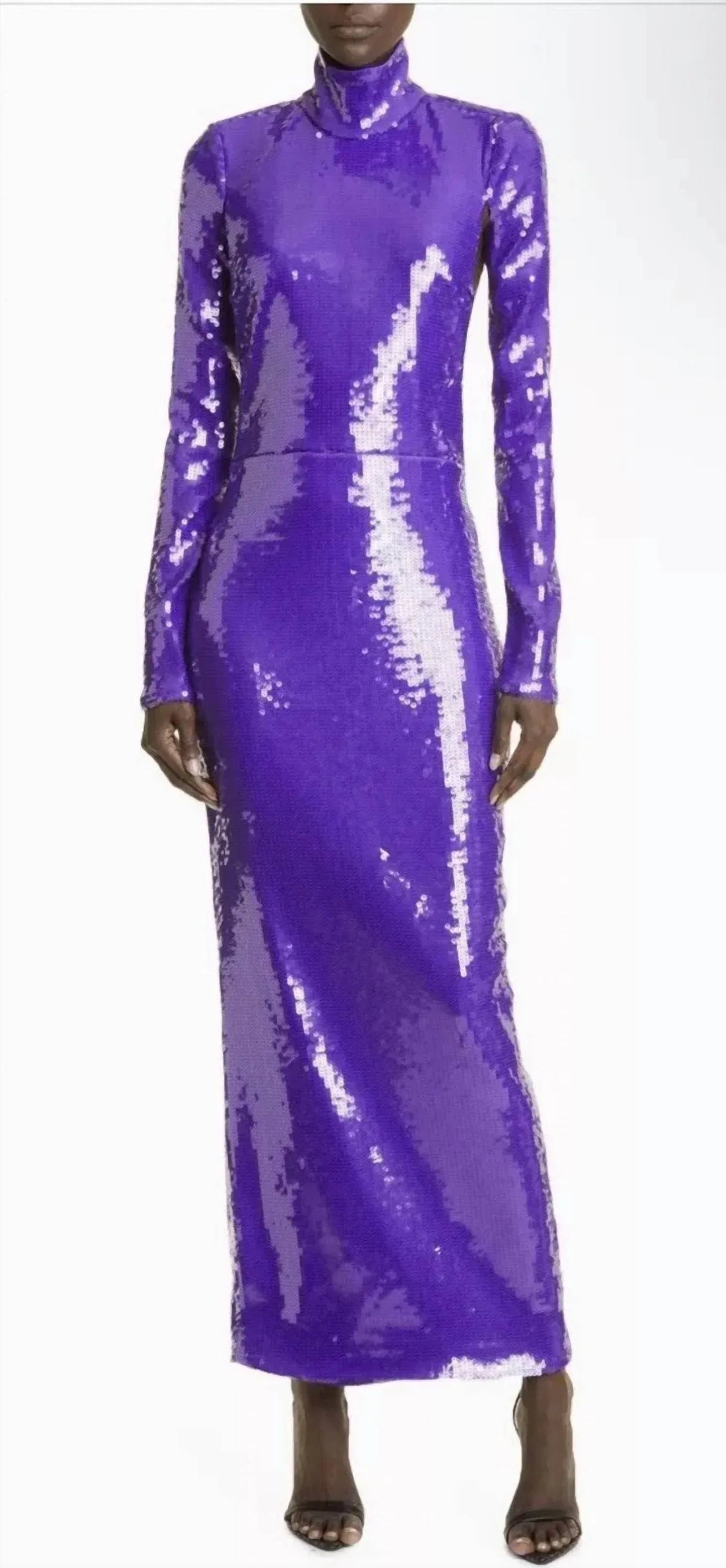 Pailletten-Rollkragen-Kleid mit langen Ärmeln und Cut-Outs im Säulen-Stil